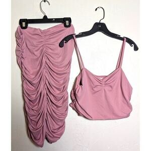 NEW Capella Shirred Curvy Skirt and Cropped Cami Top 1XL Stretchy Sexy Pink